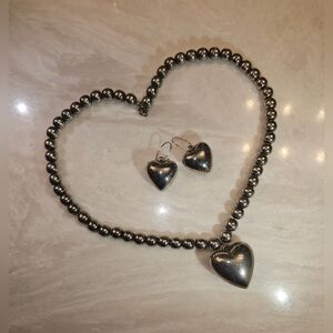 Silver Heart Necklace and Earrings Set